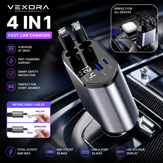Vexora 4-in-1 Retractable Car Charger